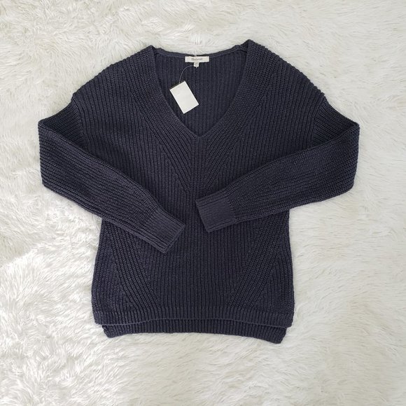 Madewell Sweaters - Madewell Womens Sweater XXS Navy Blue Pullover V-neck Cotton Long Sleeve NEW